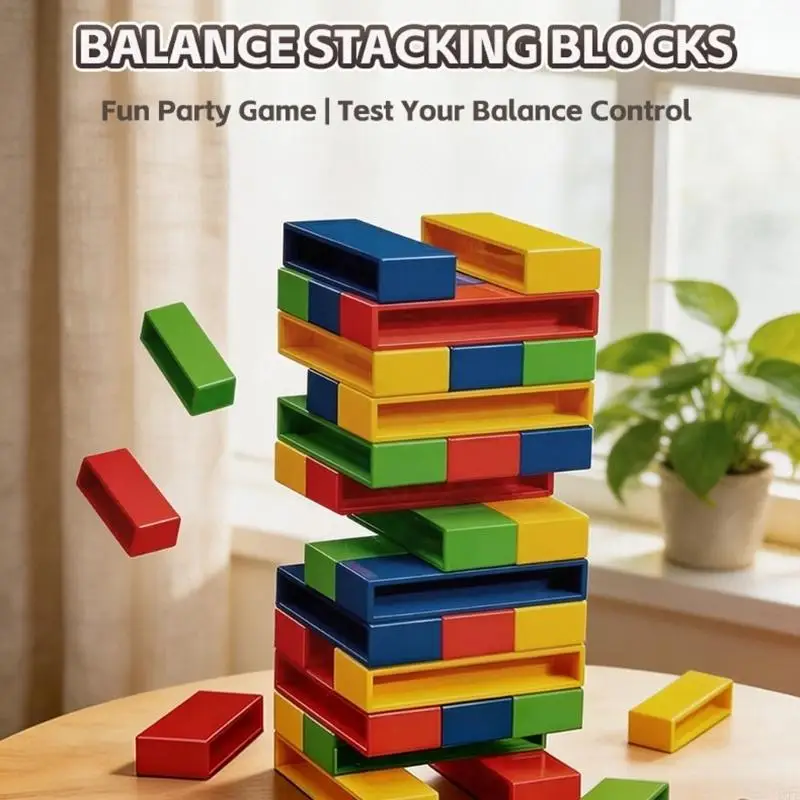 Multicolor Tower Toy with 39 Smooth Plastic Stacking Pieces for Kids Family Play, Balance Challenge Set for Home, Travel, and