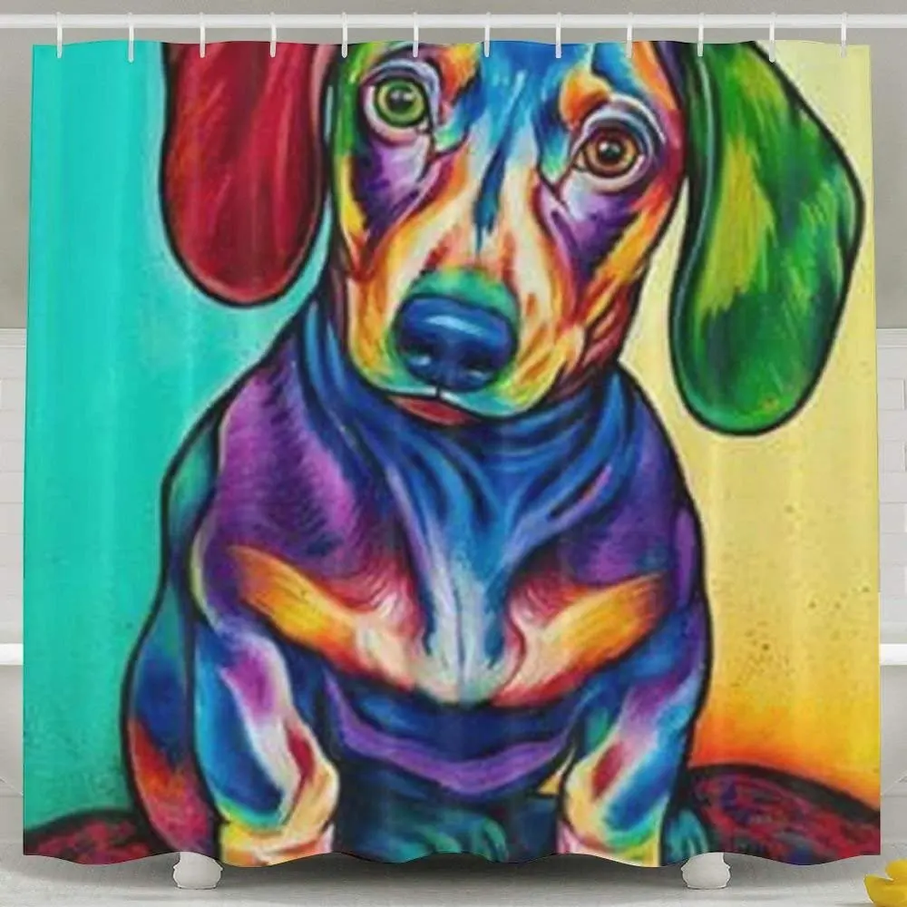 Funny Sausage Dog Dachshund Shower Curtains for Bathroom, Cartoon Dogs Bath Curtains with Cute Animals Waterproof Machine Wash