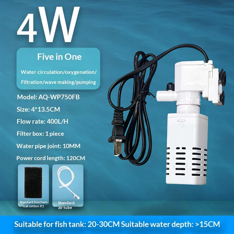 Aquarium Filter 1 Set 360 Degree Ultra Quiet Energy Saving Water Purifier 5 In 1 Fish Tank Oxygen Pump Kit