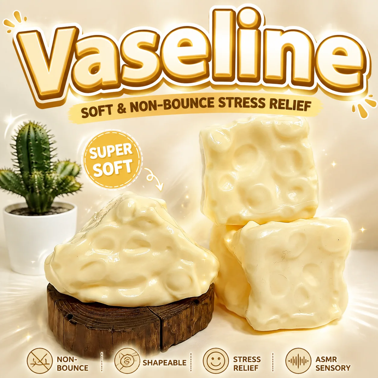 Jouet Squishy Géant en Forme de Cube de Fromage Vaseline, Grande Balle Anti-Stress en Forme de Fromage, Jouet Doux ASMR, Décompression Sensorielle, Cadeau Anti-Stress