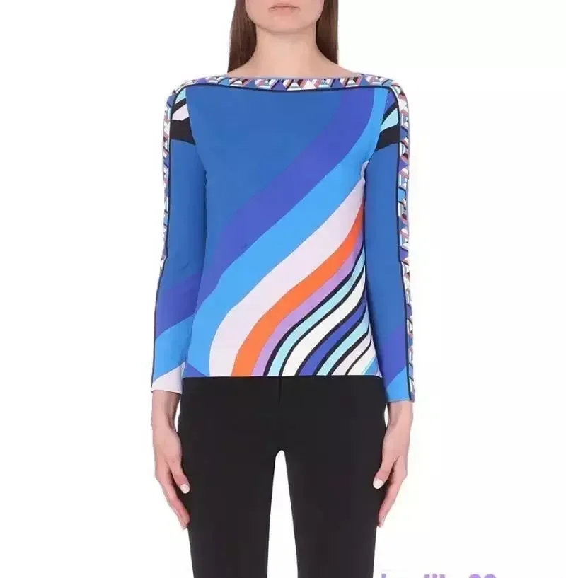 Shirts for Women Long Sleeve Geometric Printed Casual Jersey Sheath Blouse High Quality Luxury Brands Designer