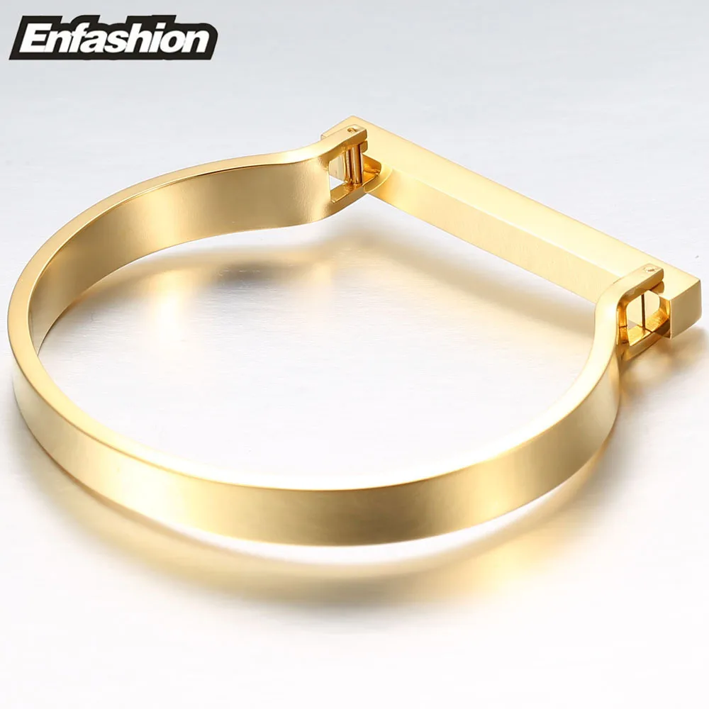 Enfashion Personalized Custom Engrave Name Flat Bar Cuff Bracelet Gold Color Bangle Bracelets For Women Bracelets Bangles