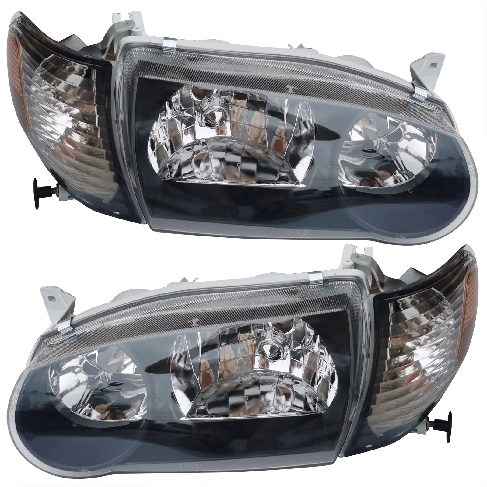 

Left+Right Set Auto Headlights JDM Style W/ Corner Signal Lamps Assembly For 2001 2002 Toyota Corolla Black Housing