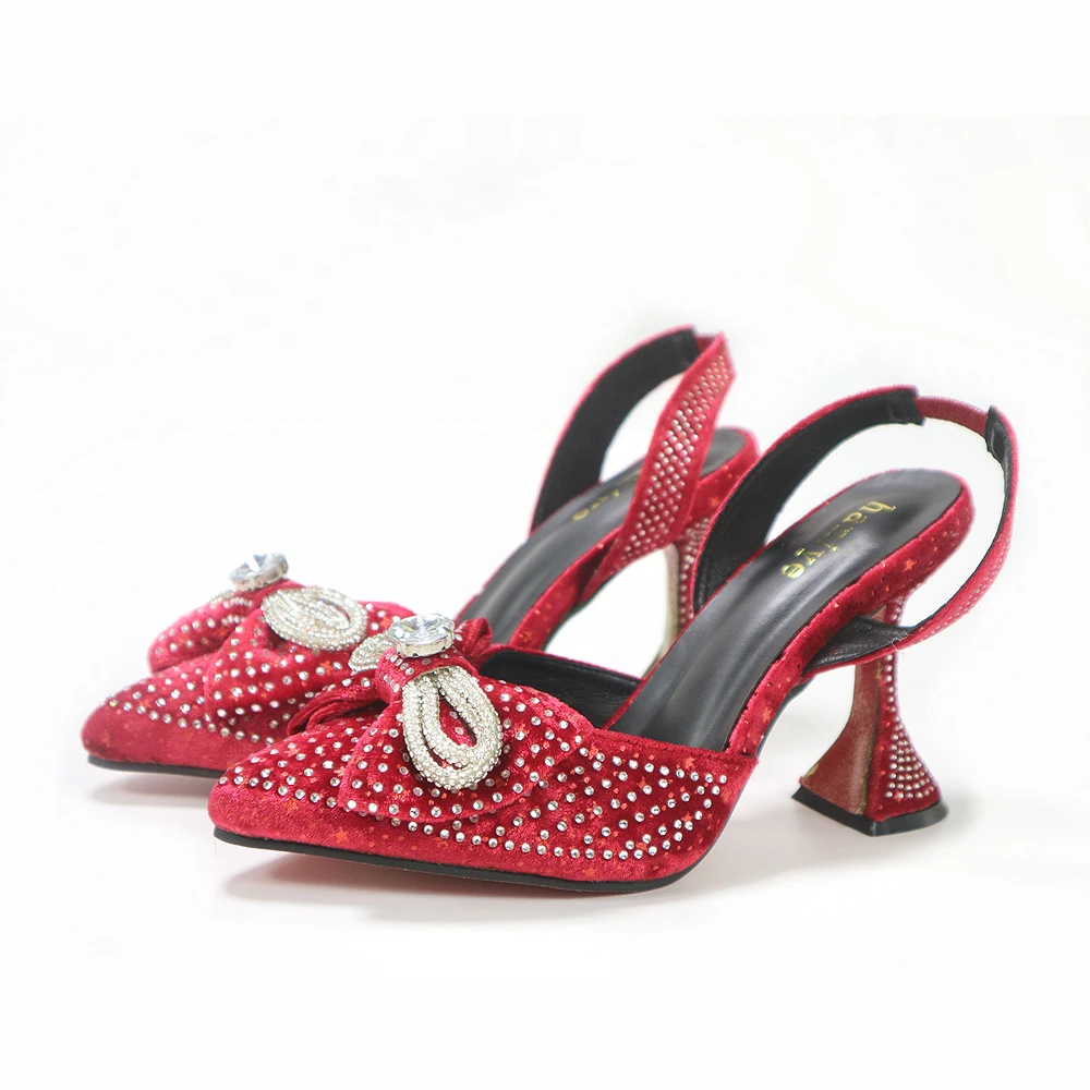 Women Slingback Heeled Matching Bucket Bag Sandals Rhinestone Pointed Toe Martini Heels With Pearl Clutch