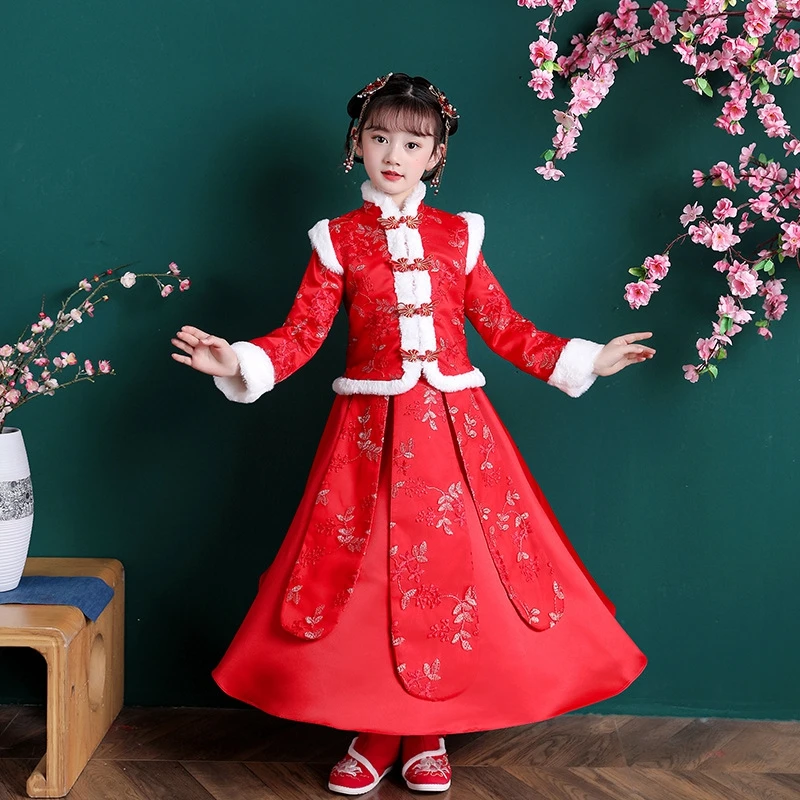 

Children's Tang Suit New Year Clothes Embroidered Hanfu Winter Thickening Chinese Style Dress Performance Clothes