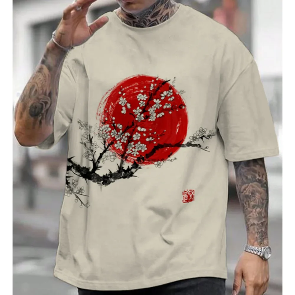 2024 Men\'s T-Shirt Japanese Style Ukiyoe Graphic Tee Casual Short Sleeve Tops Clothing Oversized Apparel Streetwear Male T-Shirt