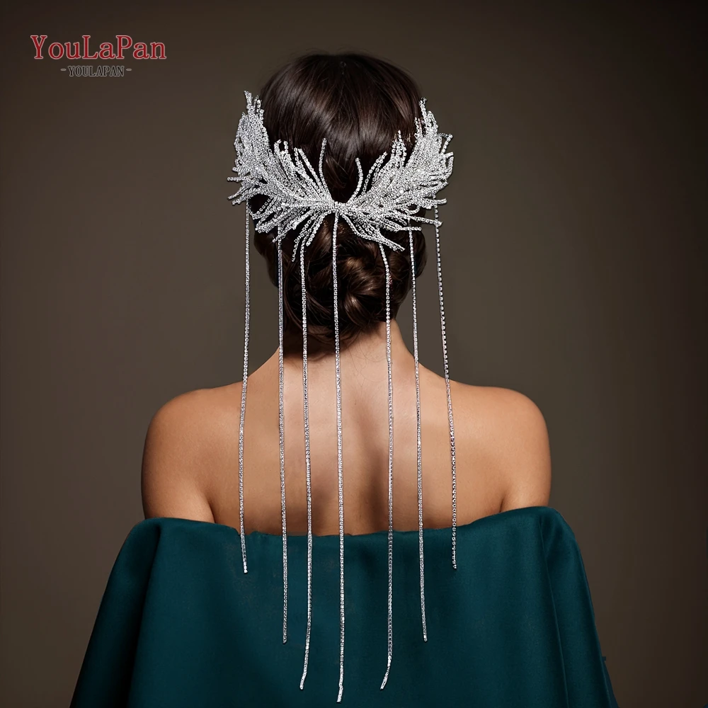 

YouLaPan Wedding Sparkly Rhinestone Chain Headband Bride Long Drill Chain Tassels Headdress Hair Accessories Girls Tiara HP639