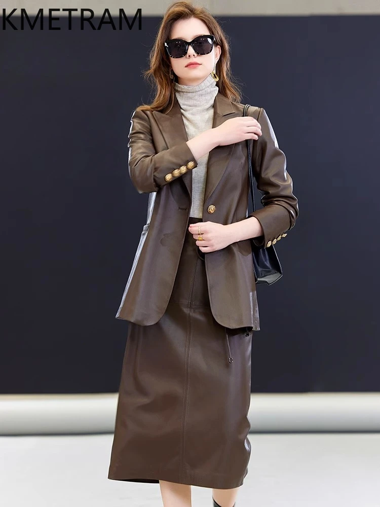 100% Top Layer of Sheepskin Jacket Woman Coffee Colored Genuine Leather Jackets Women New Suit Coat Fall Clothes 2025 дубленка