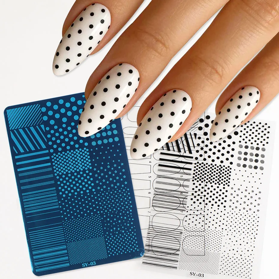 3-teiliges Set Niedliche Polka Dot Line Nagelstempelplatte Mini Stern Geometrische Streifen Nagellack Transfer Druckvorlage DIY Schablonen-Werkzeuge – Detail 1