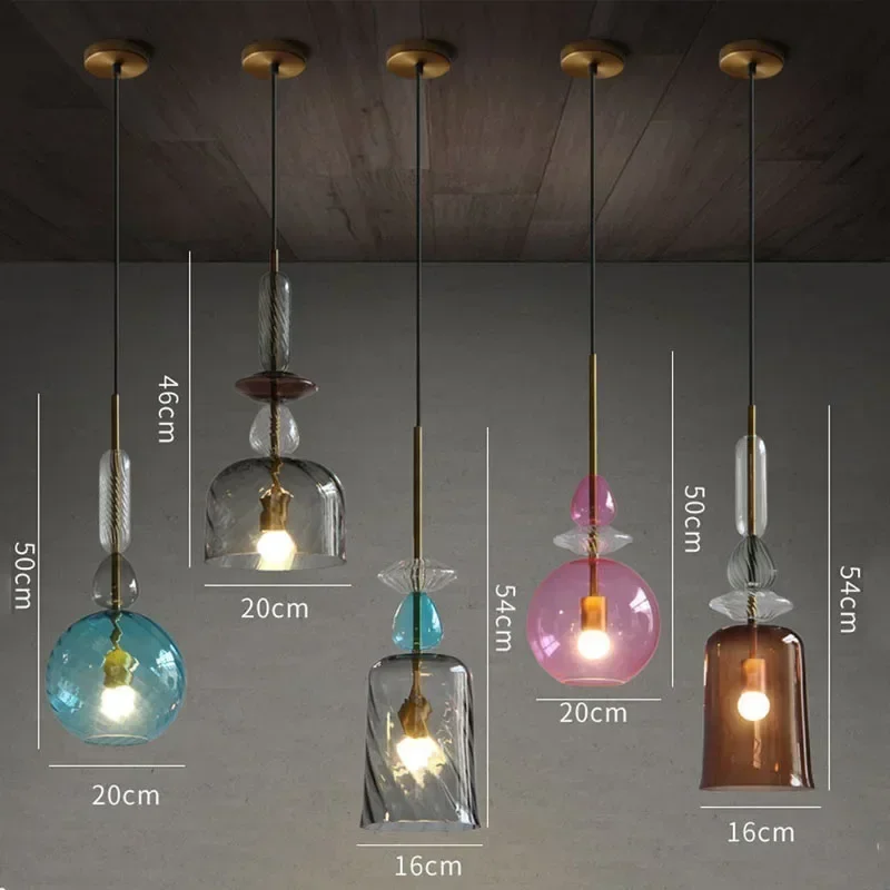 Modern LED Glass Pendant Light Colorful Macaron Single Head Pendant Light Bedroom Children's Room Home Decoration Light