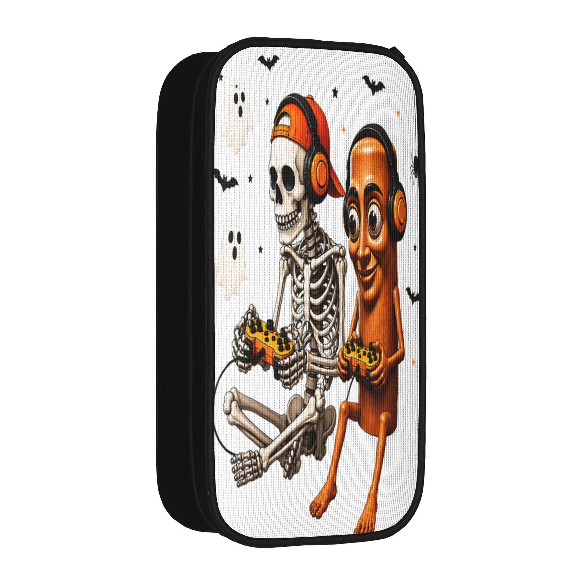 Halloween Tung Tung Sahur Skeleton Gamer Video Gaming Pencil Case  University Pencil Pouch Kids Zip Vintage School Pencil Cases