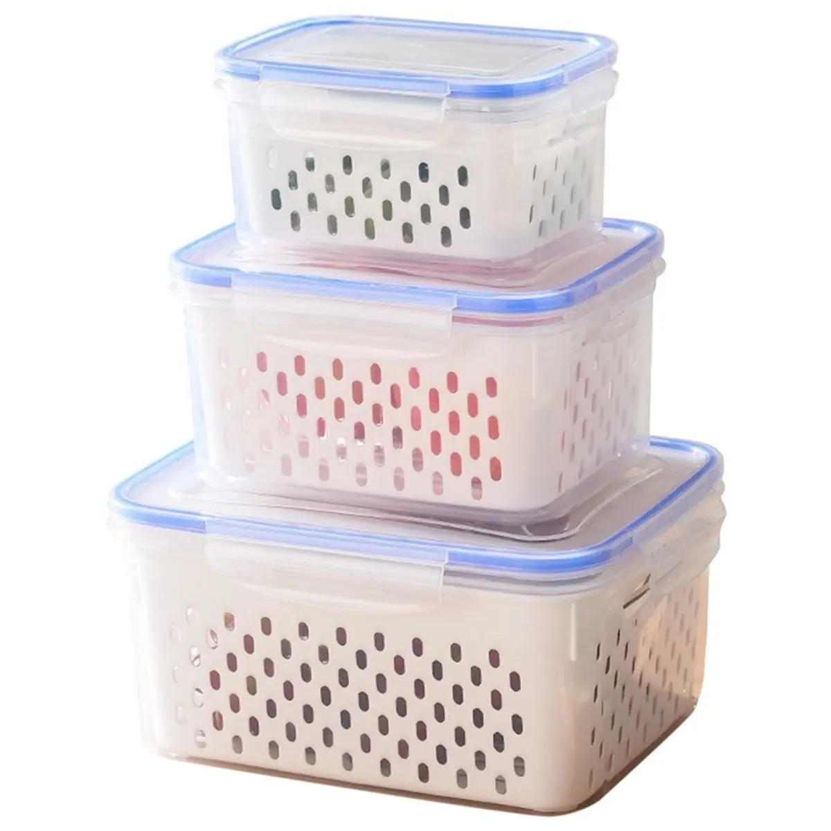 ABNH 4 in 1 Food Storage Container, Fruit Storage Containers for Fridge, Produce Storage Containers with Lid and Strainer