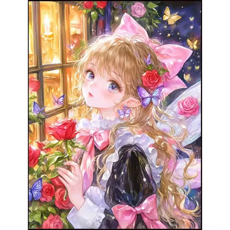 

14CT 9CT Rose Girl Printed Kit Cross Stitch Embroidery DIY Needlework Set Crafts With Needles Threads