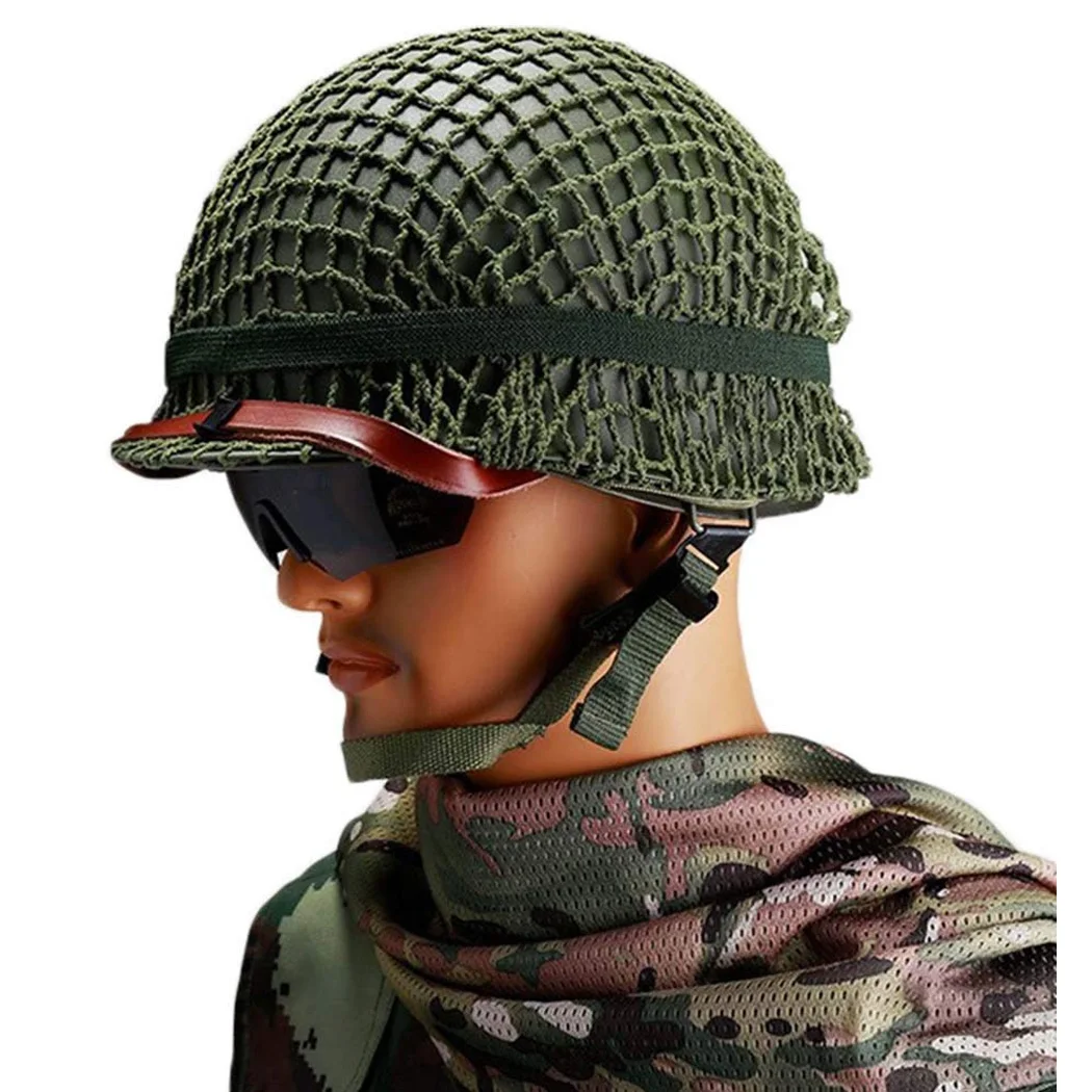 Perfect WW2 US Army M1 Green Replica Helmet with Net/Canvas Chinstrap DIY Painting, Suitable for Airsoft Paintball Cosplay