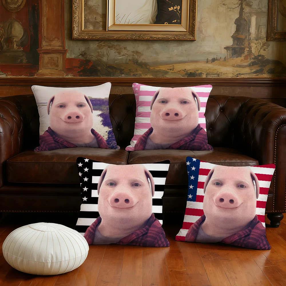 John Pork Smiling Throw cushion cover Plush Fabric Soft Double Sided Print Sofa Cushion Cover Throw Pillow Covers