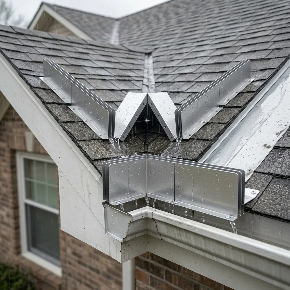 Gutter Valley Rain Diverters 4 pcs Aluminum Construction to Help Control Water Path and Reduce Ground Saturation