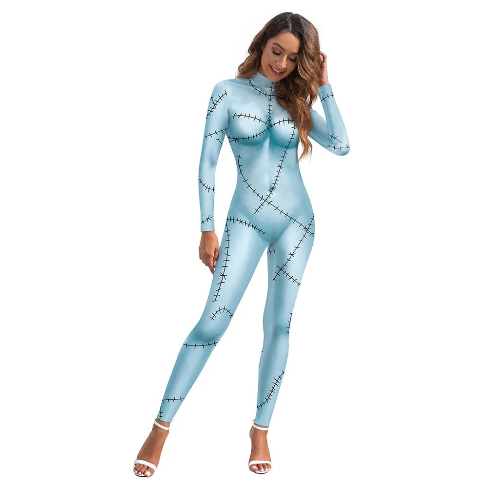 Cosplay Film Nightmare Christmas Sally Kleid Leggings Set Zentai Bodysuits Damen Gruselige Sally Verkleidung Halloween Party Kostüm – Detail 9