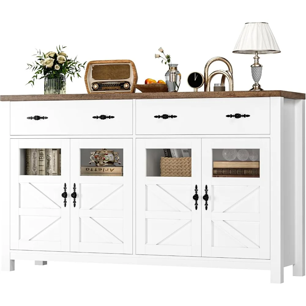 

Sideboard Buffet Cabinet with Storage, 55" Long Buffet Cabinet with 4 Doors & 2 Large Drawers, Modern Sideboard Coffee Bar Cons