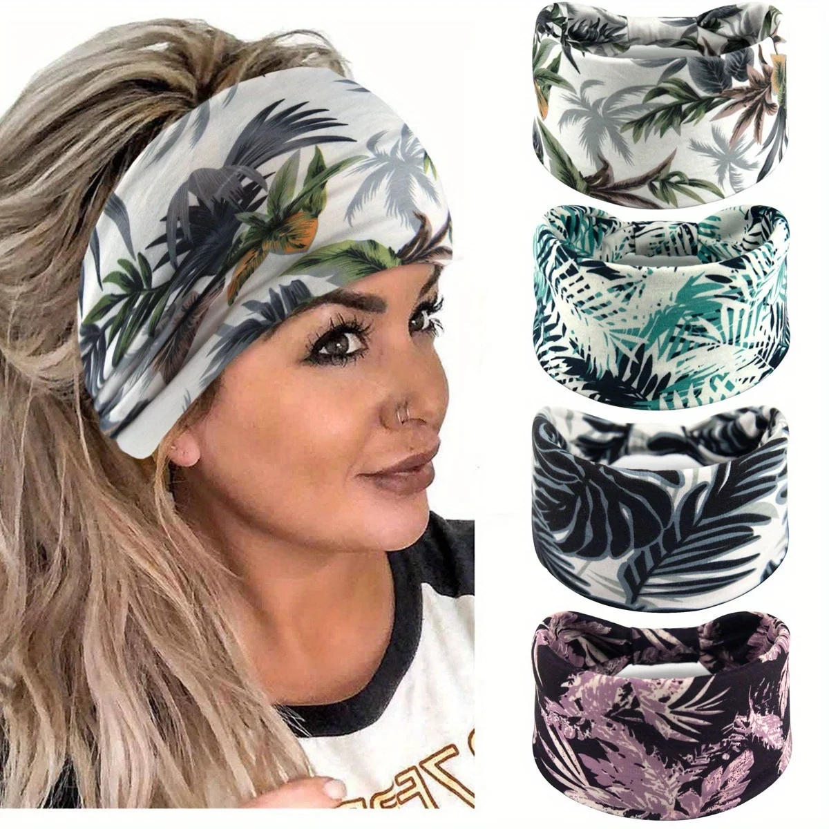 

4pcs Elastic Wide Edge Sports Yoga Fitness Elastic Headband Knotted Wide Headscarf Women's Headband