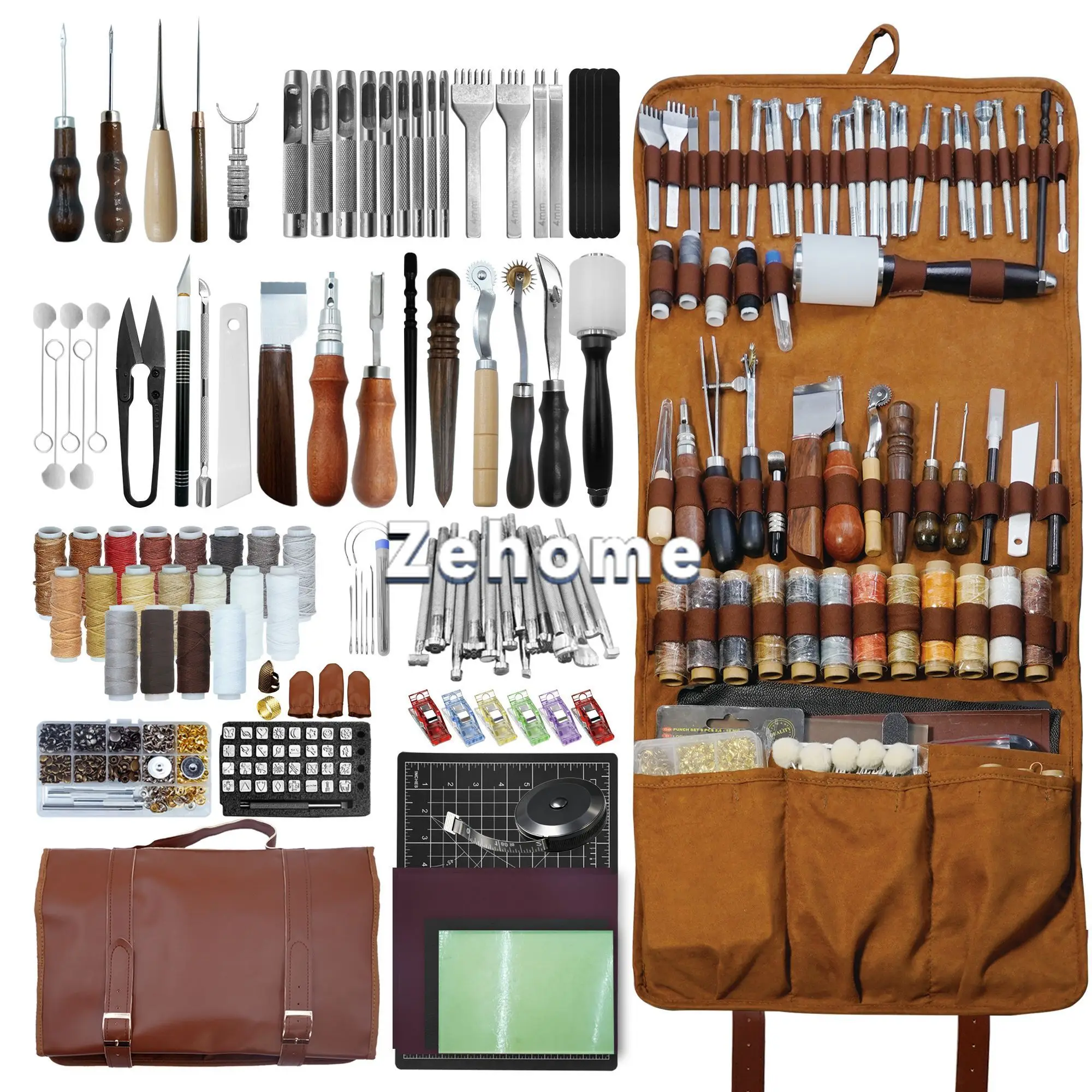 Handmade Leather DIY Hand Sewing Tools Set Leather Goods Handmade Sculpting Leather Tools Punching Sewing, Material Pack
