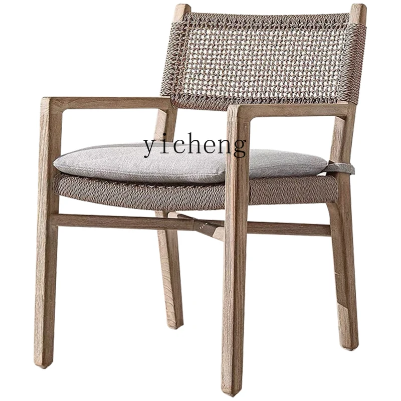 XL Outdoor Desk-Chair Courtyard Table Distressed Long  Antiseptic Wood Table and Chair Rattan Table and Chair