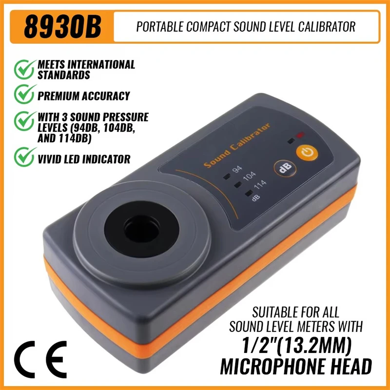 Calibrateur de sonomètre de niveau 114dB 94dB 104dB pour Microphone 1/2 "13.2mm, outil professionnel d'étalonnage des décibels de bruit