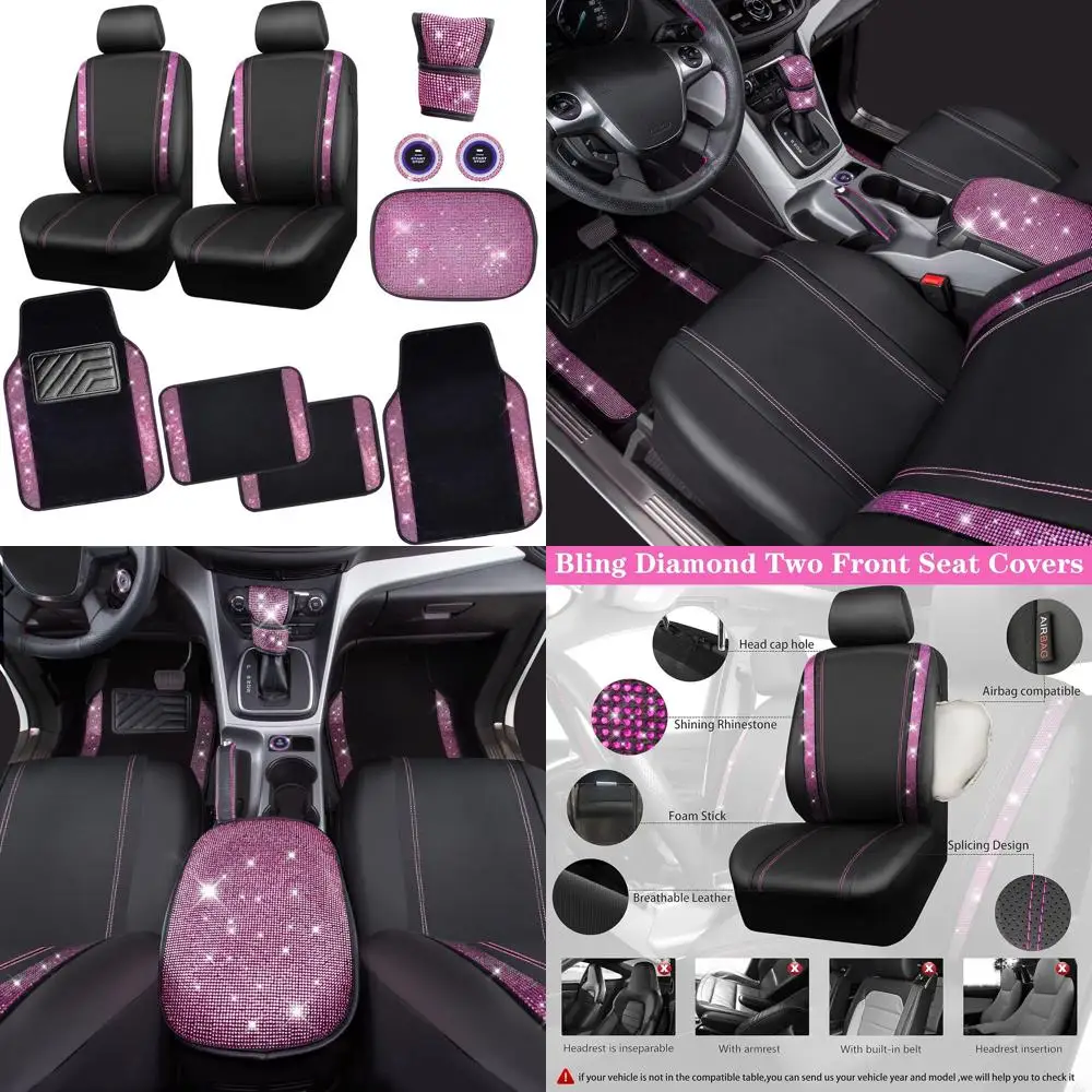 

Bling Rhinestone Car Seat Covers Leather Shining Diamond Car Floor Mats Carpet with Anti-Slip Nibs Bling Diamonds Car Accessorie