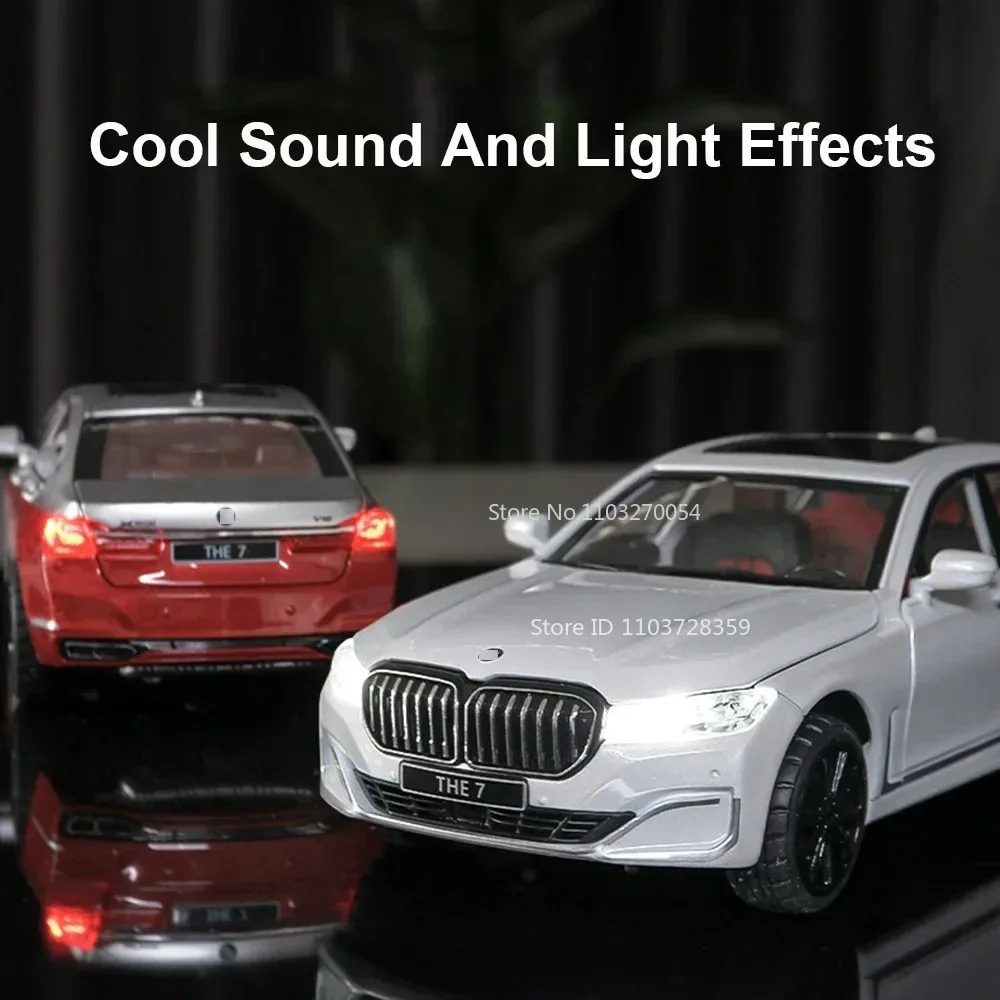 Modèles de voitures jouets M3 1:24 760LI, véhicules miniatures en alliage moulé sous pression, son et lumière, portes ouvertes, Absorption des chocs, cadeaux pour enfants