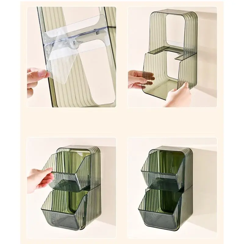 【Organizer】 Desktop Shelf Wall-Mounted Tea Bag Storage Box Dustproof and High-Quality Multifunctional Transparent,Green
