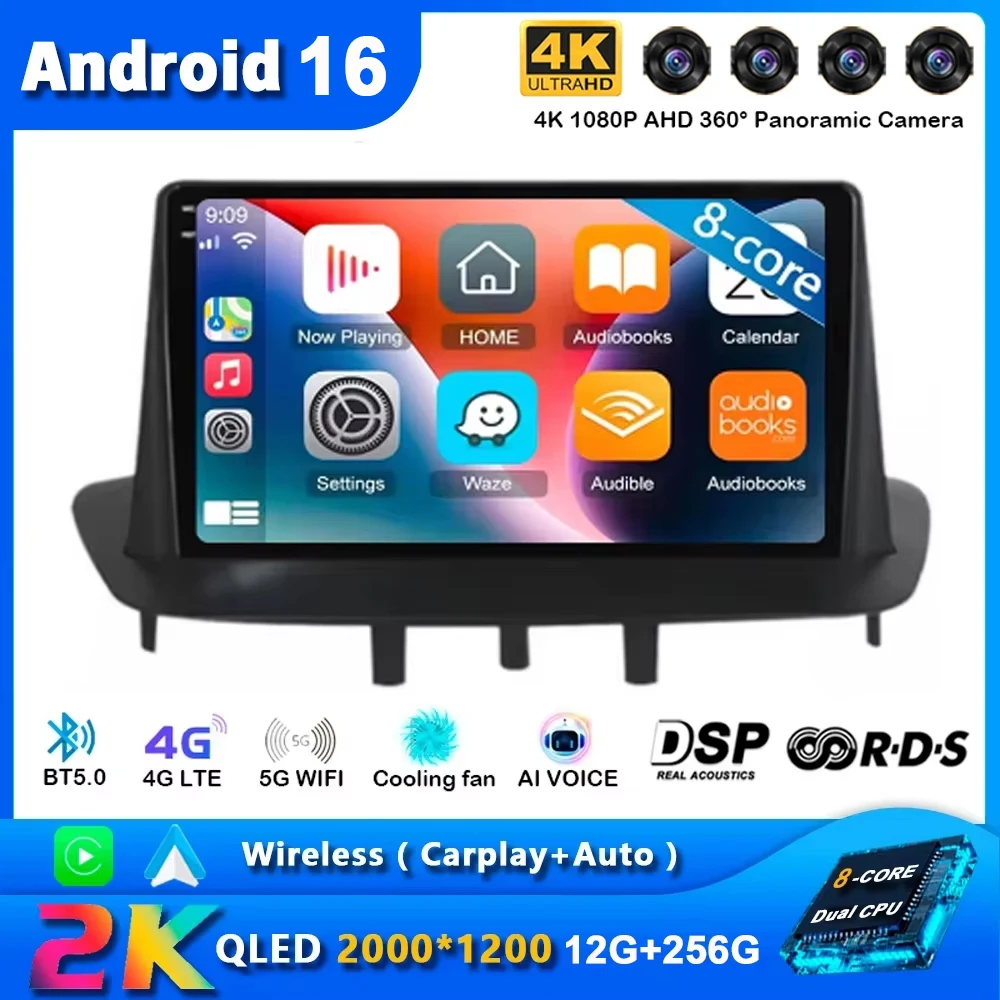 Android 16 Carplay Car Radio For Renault Megane 3 Fluence Samsung SM3 2008 - 2014 Navigation GPS Multimedia Player wifi+4G BT