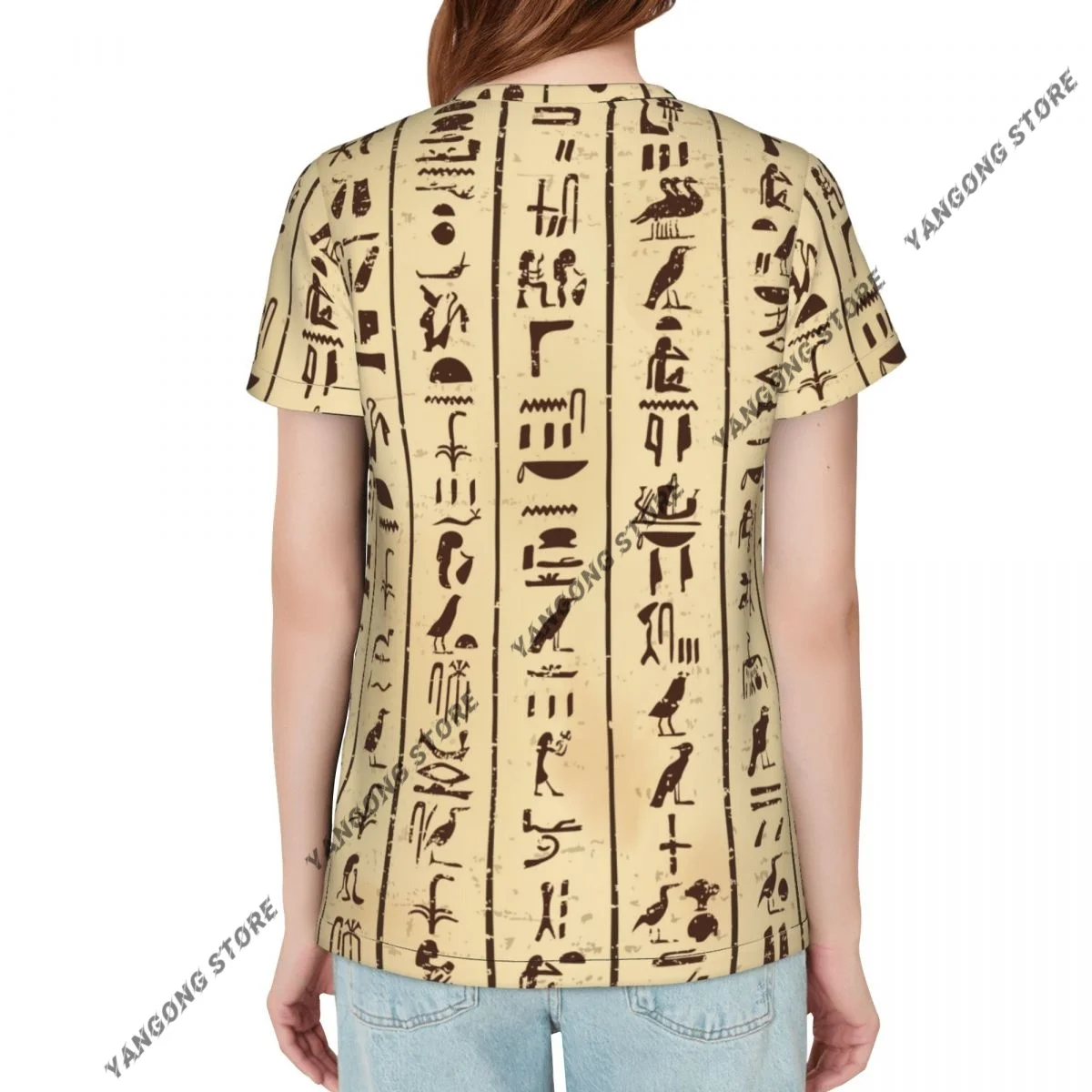 Women's T-shirt Egyptian Hieroglyphs Print Tshirt Women Casual O-Neck Short Sleeve Tops Tees Clothing