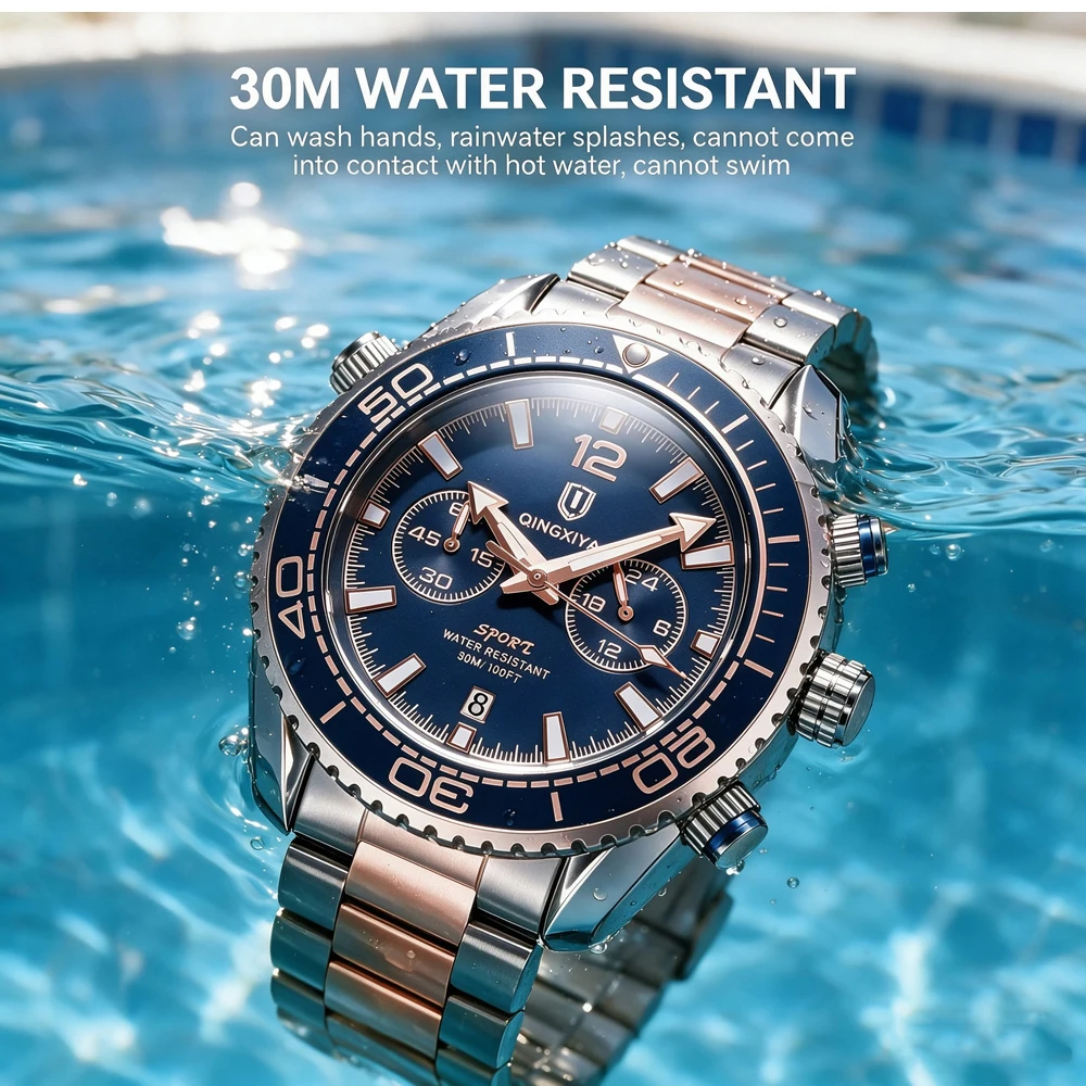 QINGXIYA Modische, kreative Herren-Quarzuhr, wasserdicht, leuchtend, Sport-Chronograph, Herrenuhr mit Datumsanzeige, Business-Uhren für Herren, Reloj – Detail 6