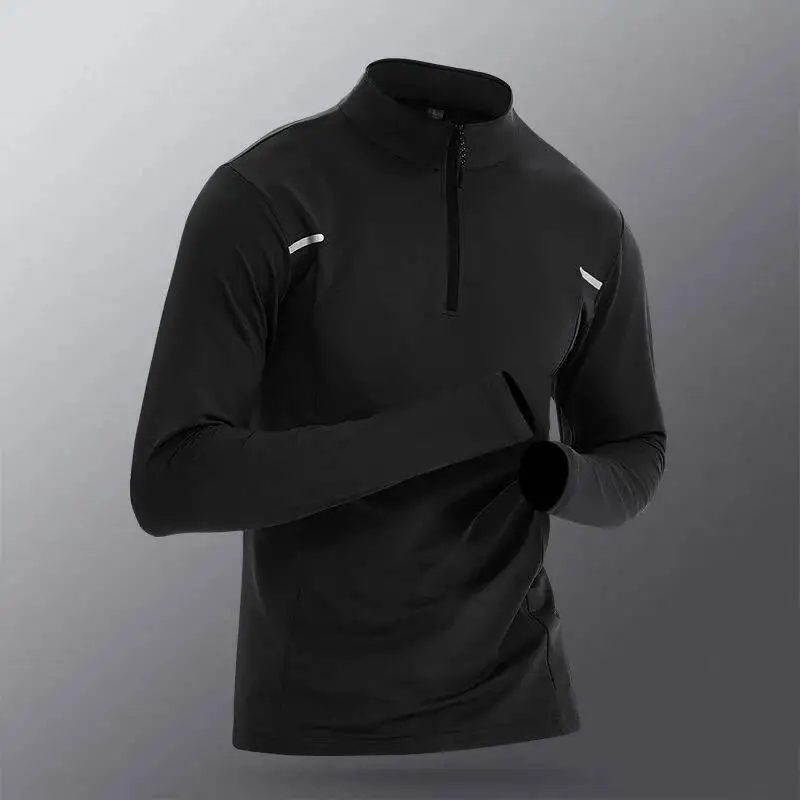 

Autumn Winter Sports Training Quick Drying Clothes Men's Stand Collar Solid Half Zip T-Shirt Breathable Running Long Sleeve Tops