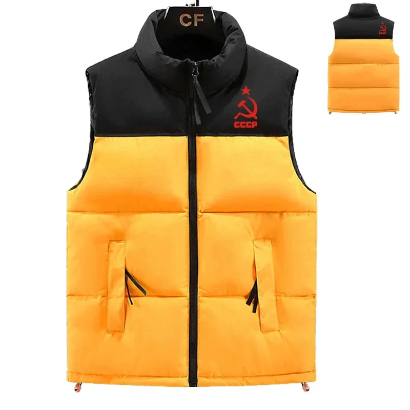 2023 Winter men\'s down jacket high-end men\'s cotton-padded jacket CCCP logo print color matching fashion casual down vest