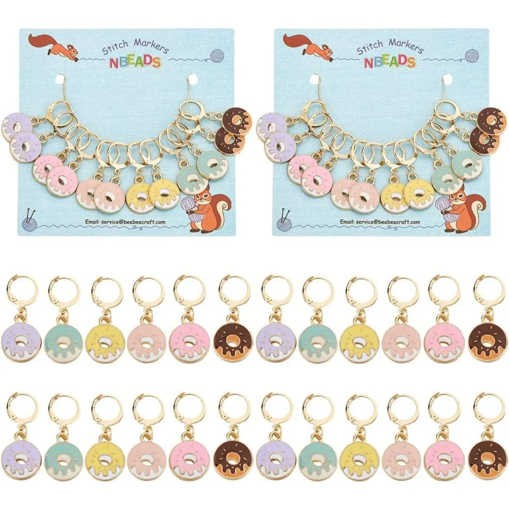 24 Pcs Donut Stitch Markers Enamel Alloy Crochet Stitch Marker Charms Removable Locking Stitch Marker for Knitting Making Kit