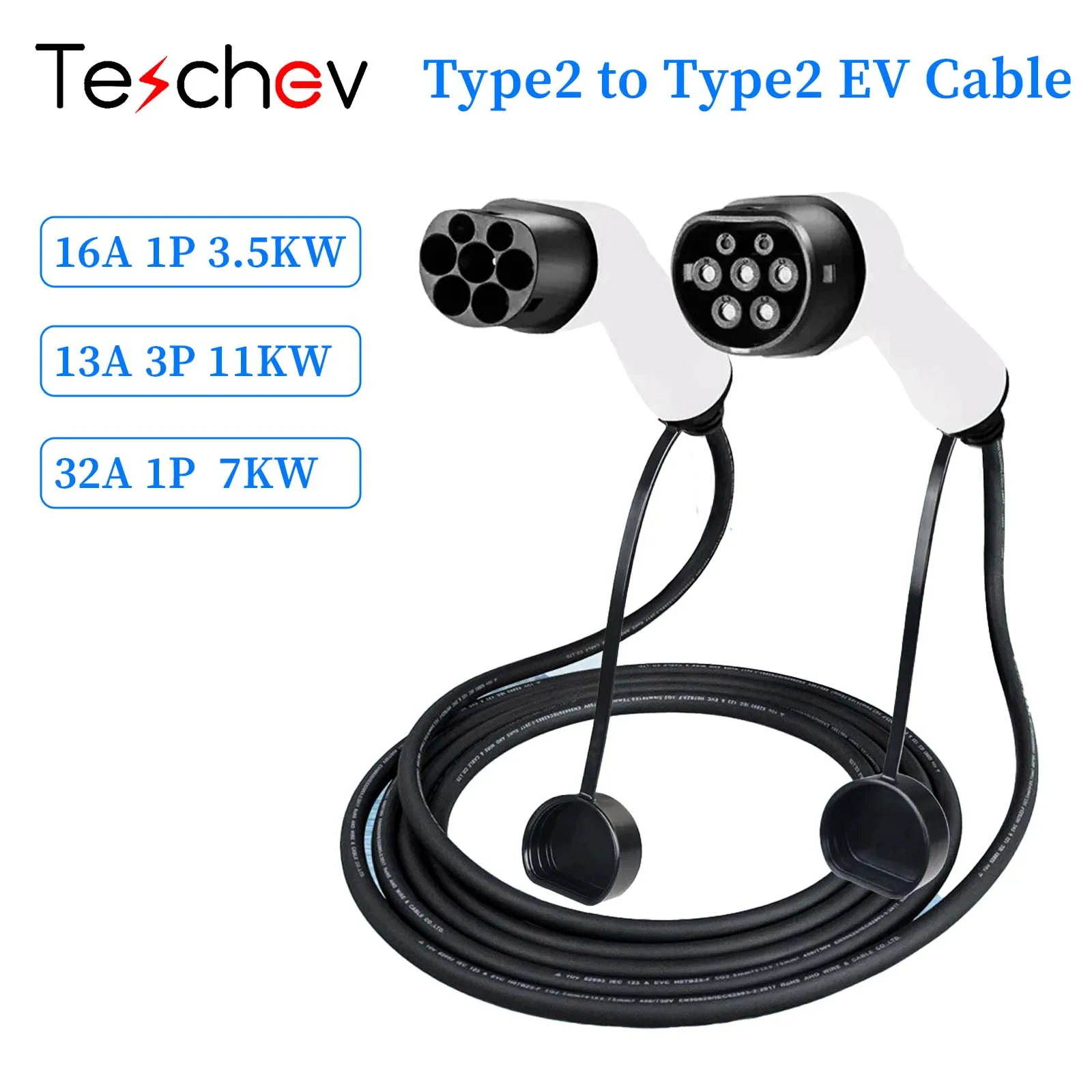 16A/32A 11kW Type to Type2 EV Charging Charging Cable IEC 62196-2 Charger For Electric Vehicles PHEV Car In Public Station