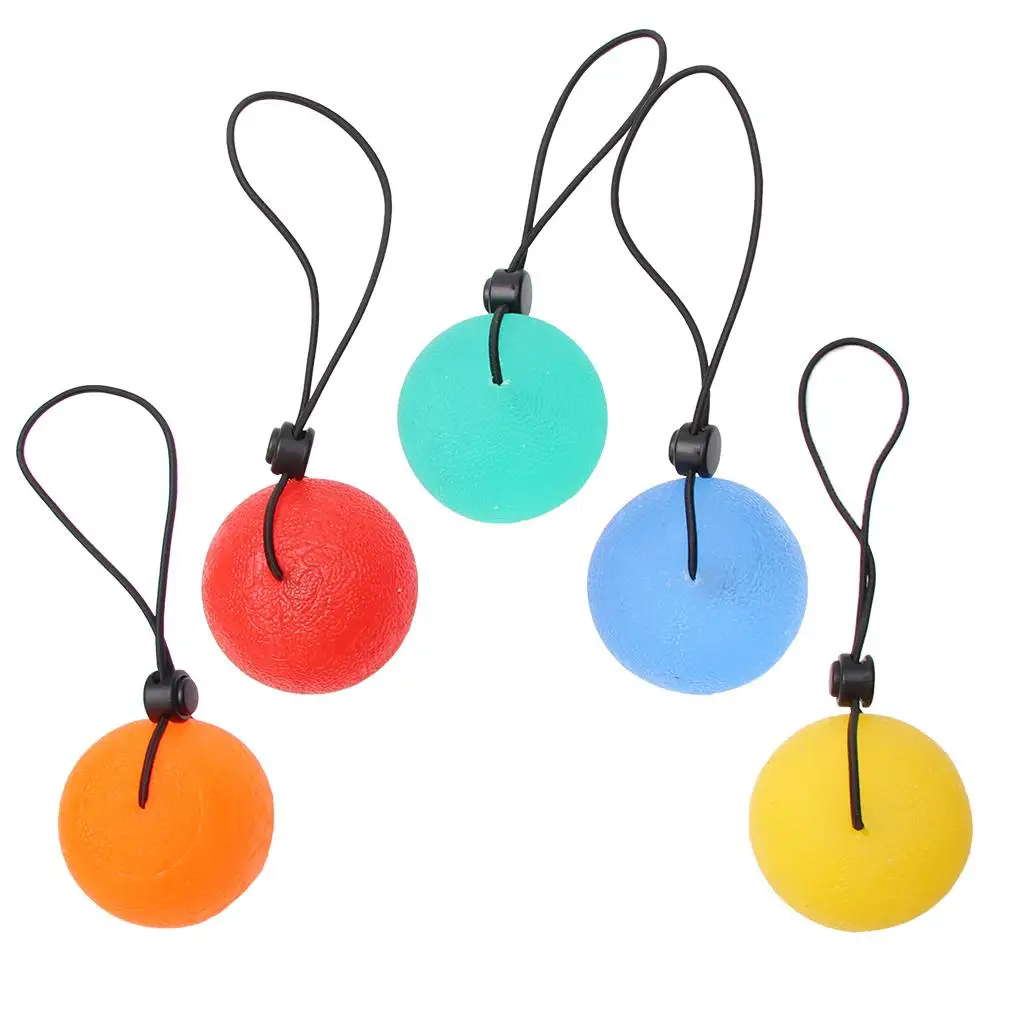 5 cm Hand Finger Grip Ball with Cord Silicone Squeeze Exercise Stress Relief Tool - 5 Colors Optional