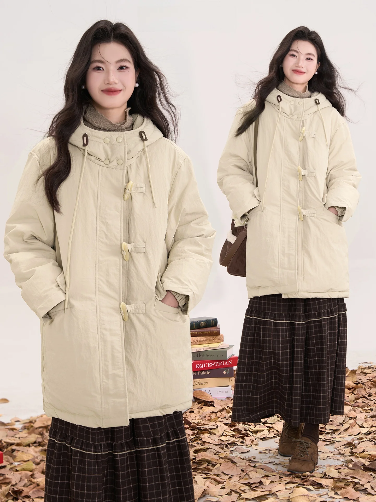 

Heme UG Honey Talk Hooded down Jaet Women's Thiened Coat Lapel Button Warm Casual Sle Mid-Length Loose Fit Du down