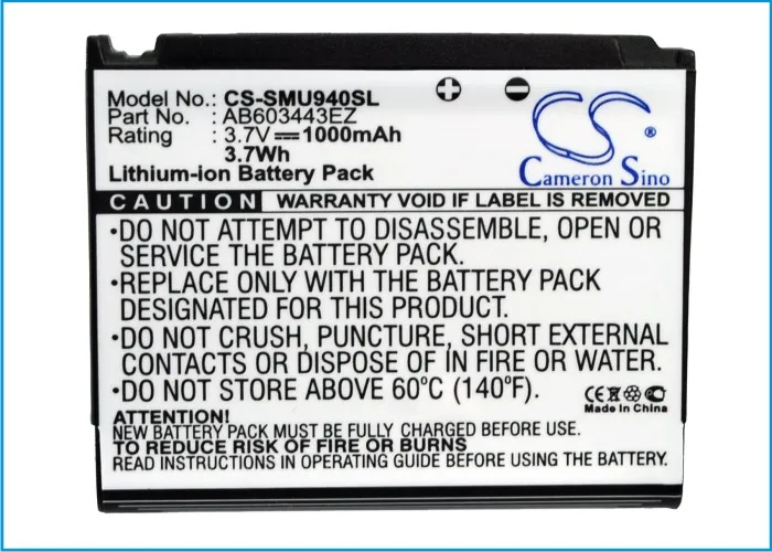 CS Replacement Battery for Verizon,Samsung SCH-U940,U940 Glyde,SCH-U940v PN:AB603443EZ,SAMU940BATS 1000mAh / 3.7Wh