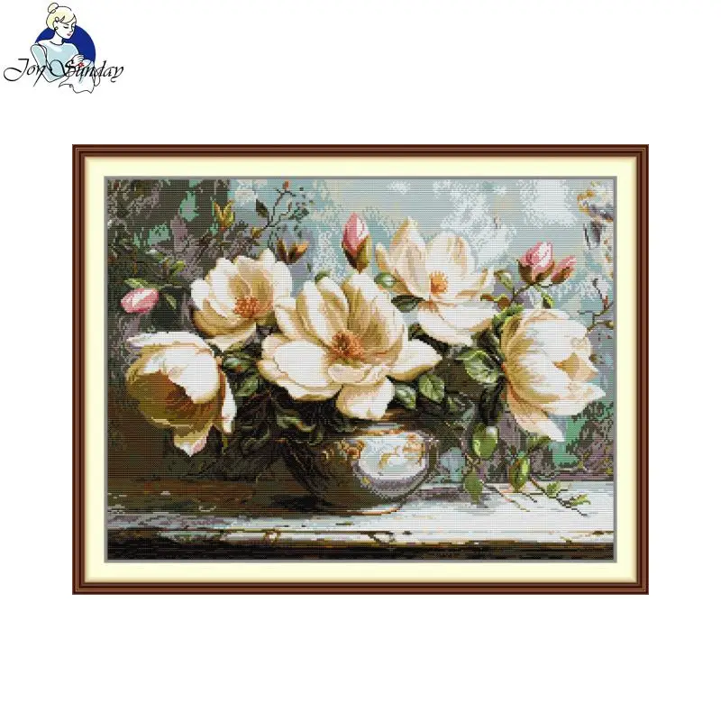 Joy Sunday The Mysterious Magnolia Cross Stitch Kit HD Pattern Counted Printed Canva Embroidery Patterns for Beginners