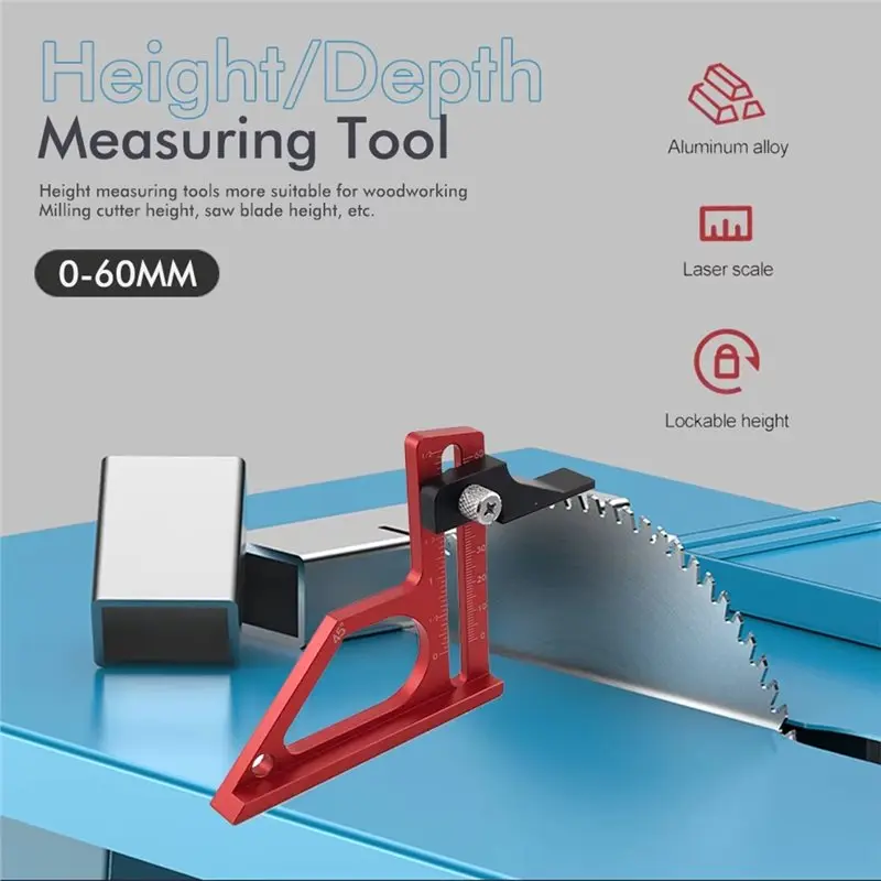 Table Saw Depth Gauge Adjustable 0-60Mm Aluminum Alloy Metricandinch Router Bits Setting Blade Metric Inch Scale Bench