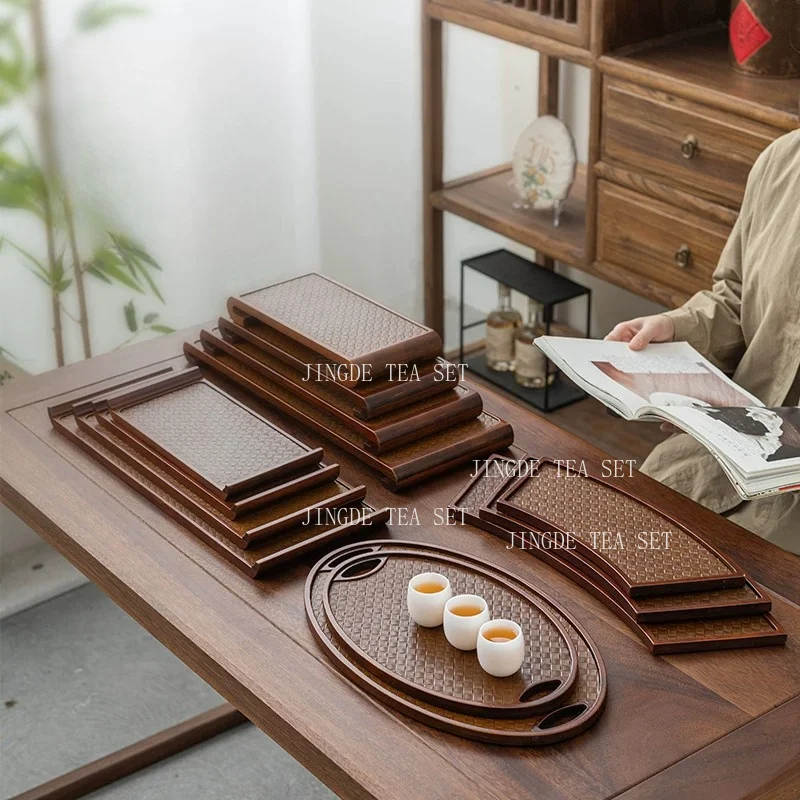 Bambo Imitation weaving Tea Tray Set Rectangle and Oval Shapes Kung Fu Tea Board for Home Office Decor Tabletop Organizer