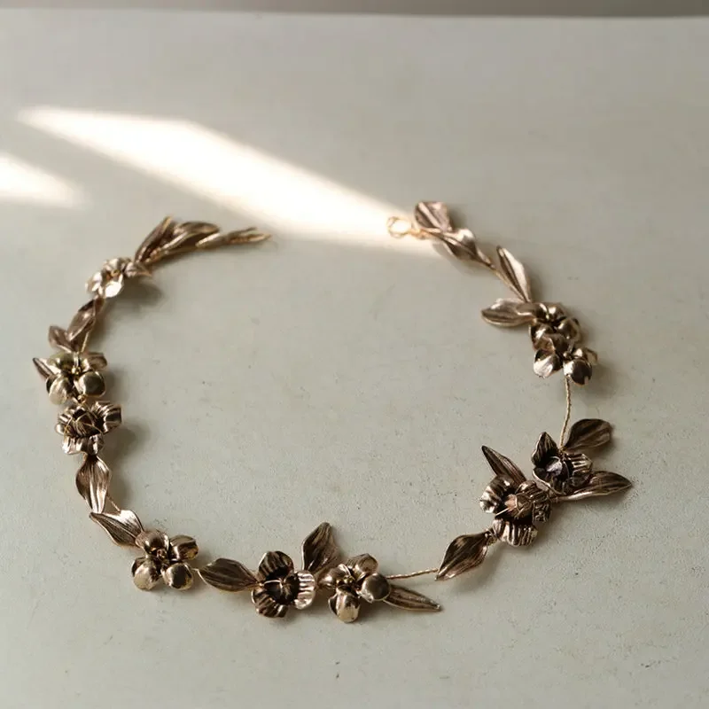 Soft Hair Band Vine For Bridal Retro Romanesque Style Metal Flower Gold Color Leaf Women Wedding Accessories