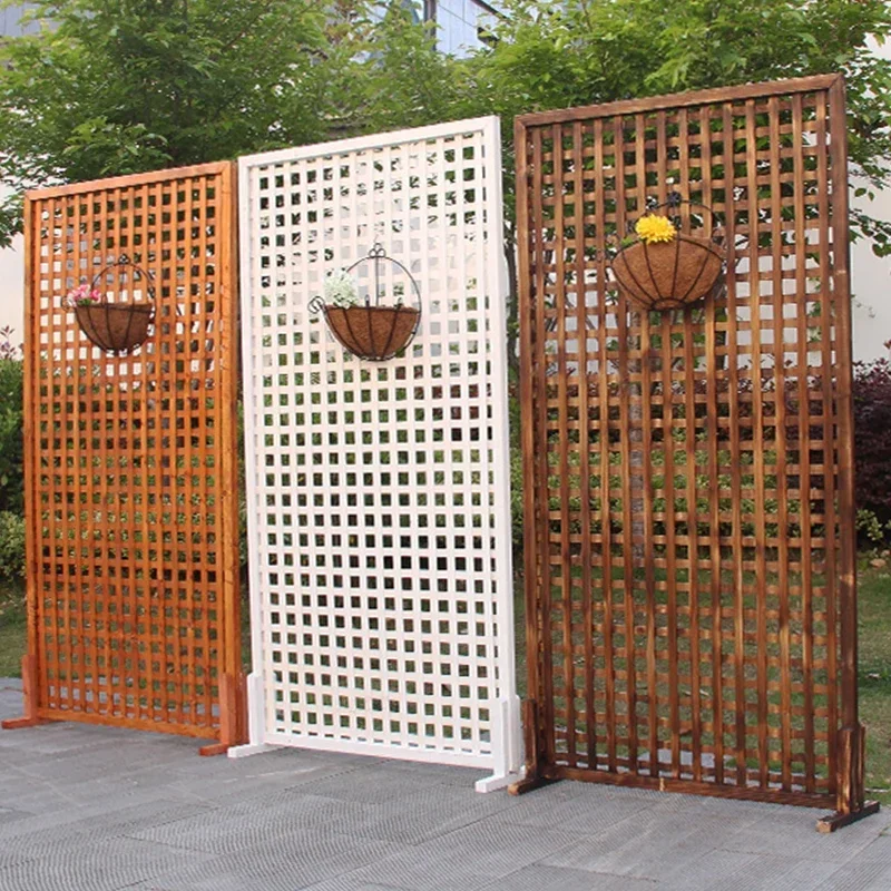 Anticorrosive wood partition, outdoor courtyard, carbonized wood grid fence, screen, balcony, flower wall shelf, outdoor fence