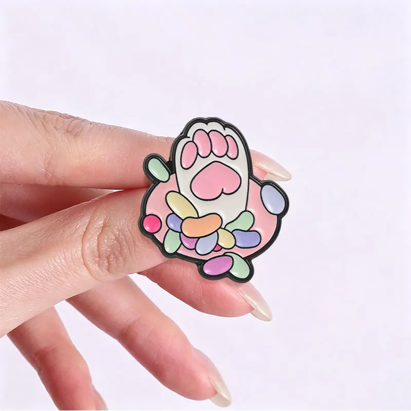 Cute Cat Paw And Colorful Candy Beans Badge Cartoon Macaron Cat Paw Enamel Pins Backpack Accessory Lapel Pin Badge Jewelry Gifts