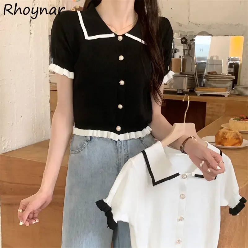 

Cardigan Women Knit Panelled Summer Vintage Y2k Gentle French Classic Fashion Clothes Sweet Puff Sleeve Aesthetic Kawaii Temper