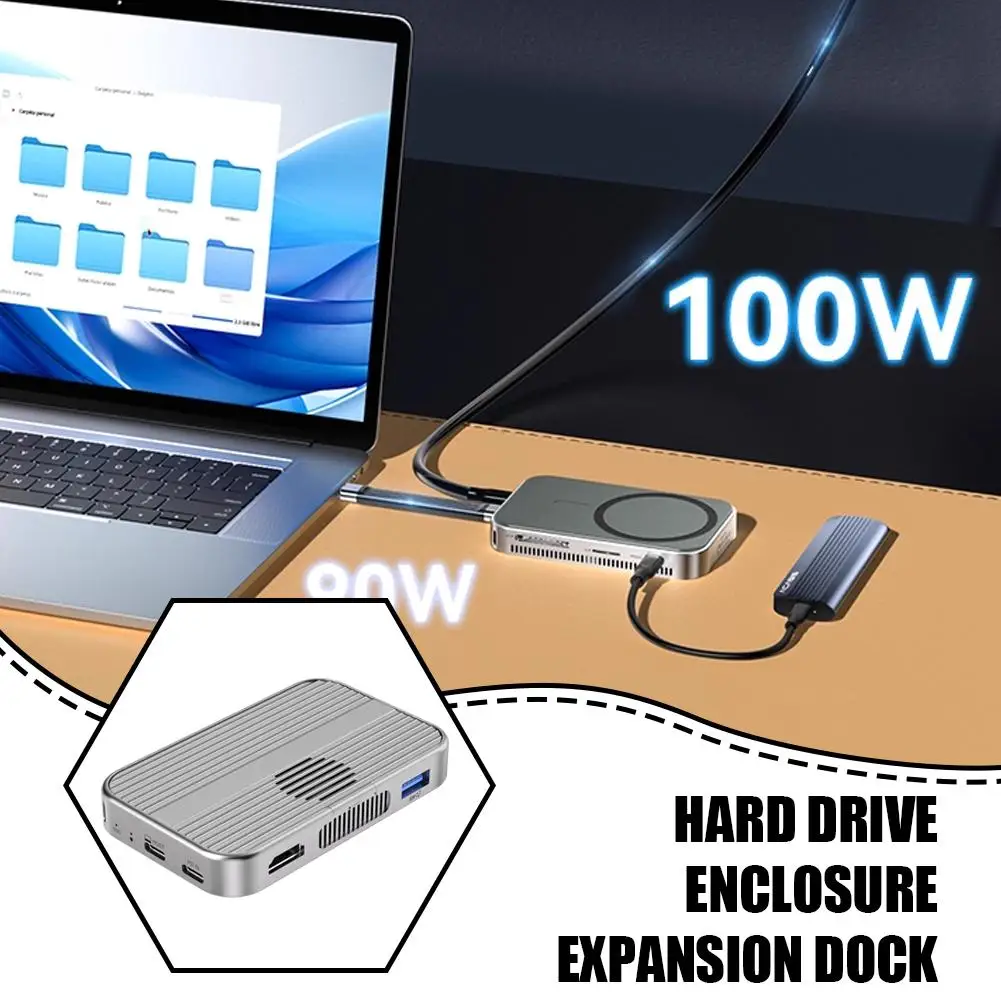 

4K60HZ Compatible USB C 10Gbps M. 2 Nvme SSD Magnetic Enclosure Docking Station Cooling Fan SD/TF PD 100W