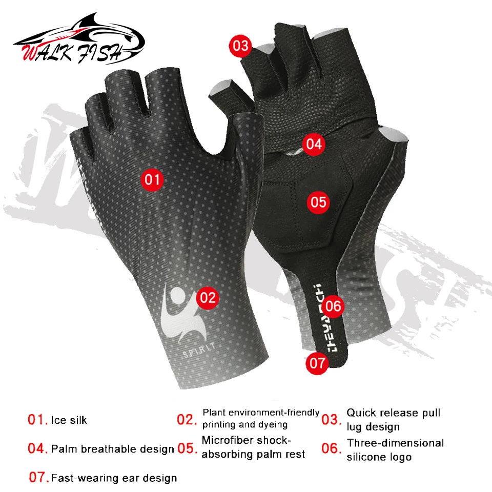 SPAZIERGANG FISCH Angeln Handschuhe Atmungsaktive Sommer Anti-skid Finger Handschuhe Outdoor Sport Wandern, Radfahren, Kajakfahren Tackle