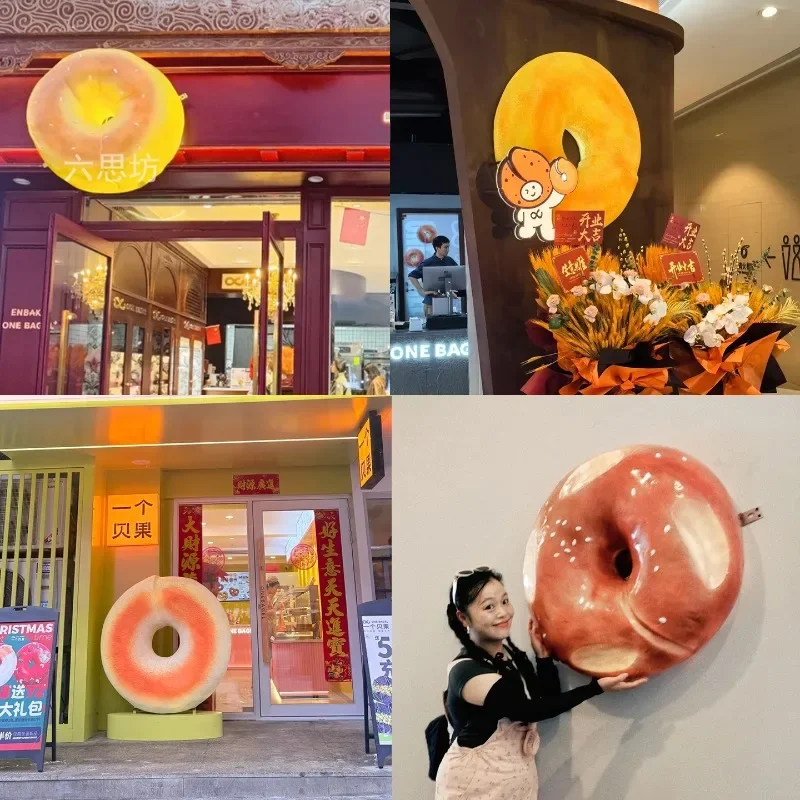 Large bagel bread model A bagel bakery door decorative background wall clock in luminous ornament