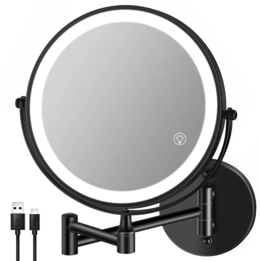 

8.5'' Lighted Makeup Mirror with Magnification Double Sided Dual Touch 1X/10X Magnifying Mirror with Lights 360°Swivel Bathroom